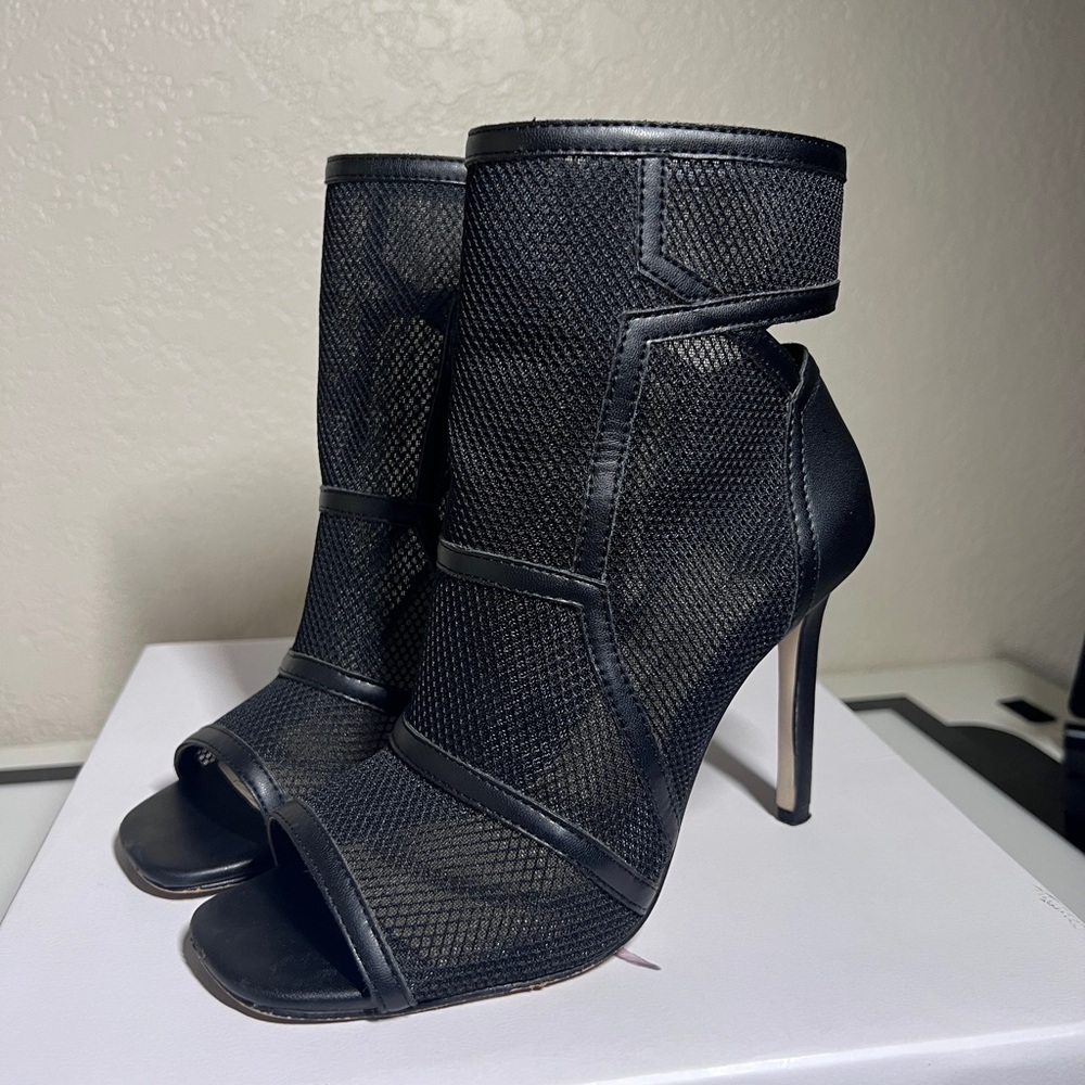 Women's Black Mesh Peep-Toe Stiletto Booties